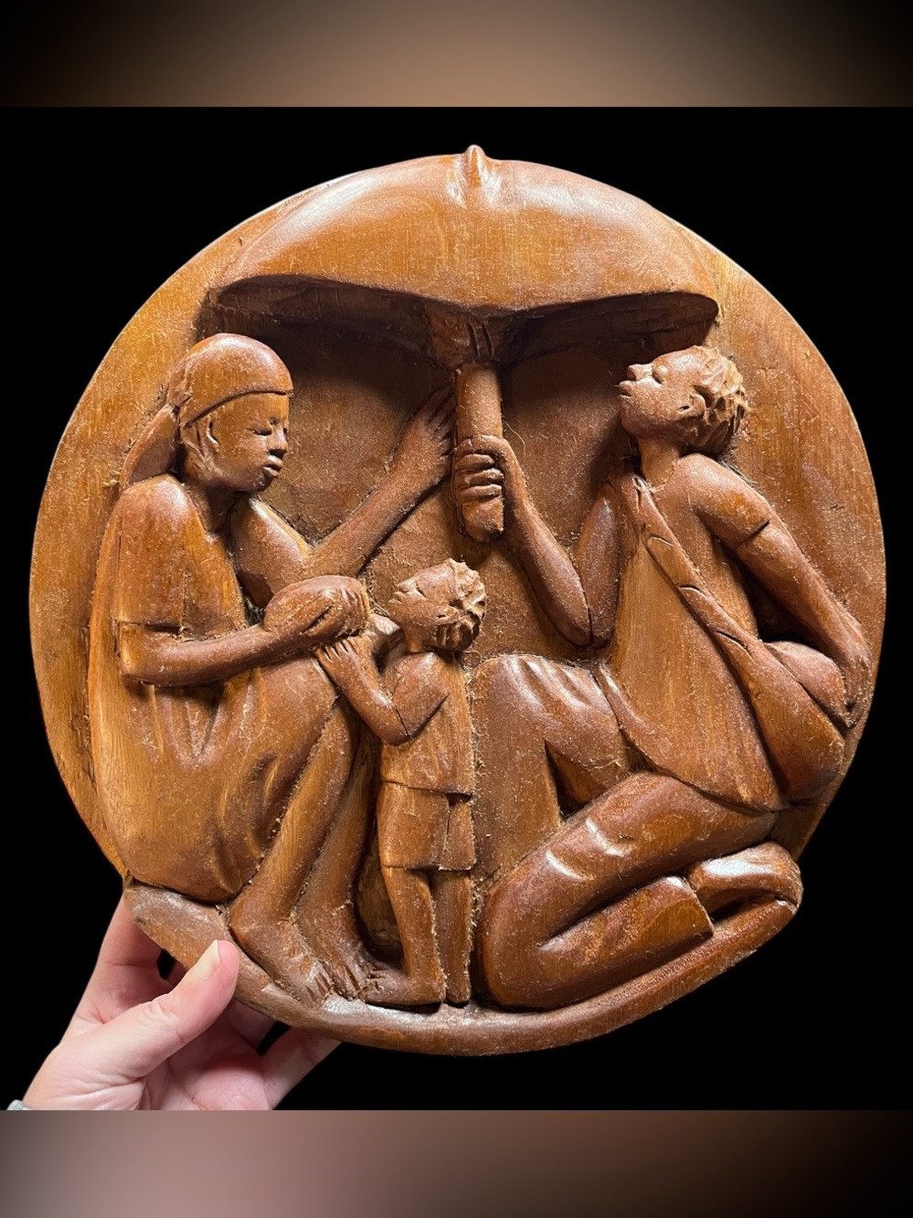 Handcrafted Brown Wood Relief Family Wall Art